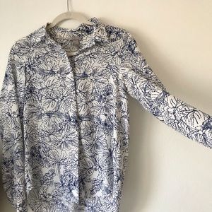 White and Blue Floral Button Up